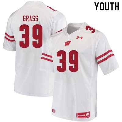 Youth Wisconsin Badgers NCAA #39 Tatum Grass White Authentic Under Armour Stitched College Football Jersey ZF31G34UW